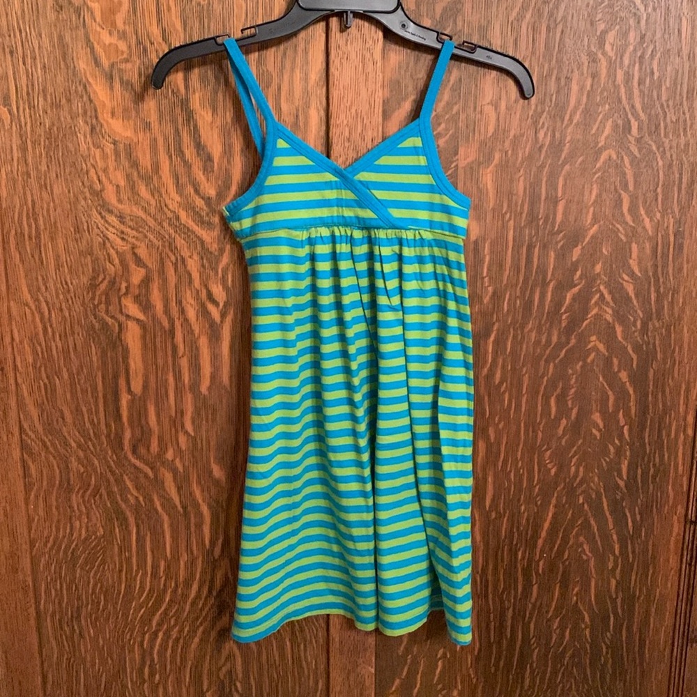 The Children’s Place 100% cotton blue and green striped spaghetti strap dress 8
